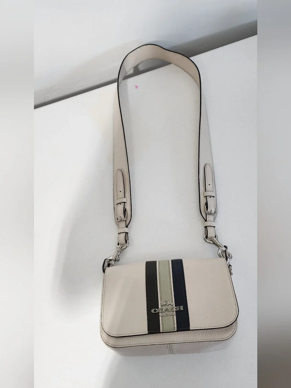Coach Ivory Leather Crossbody with Striped Detail